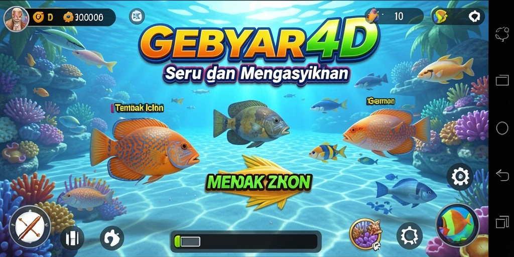 Tampilan gameplay GEBYAR4D yang menarik saat menembak ikan.