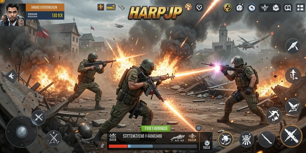 Screenshot gameplay HARAPJP yang menampilkan aksi strategis pertempuran.